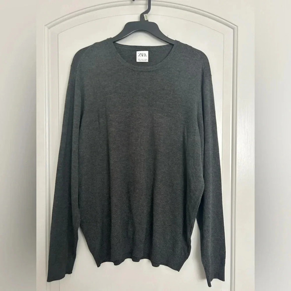 Zara Mens Pullover Sweater Gray Long Sleeve crewneck size large - Picture 1 of 9